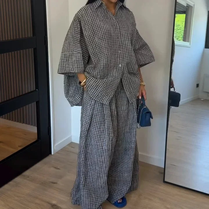 High Neck Single Button Cape Coat&Wide Leg Pants Two-Piece Set LADYLYS