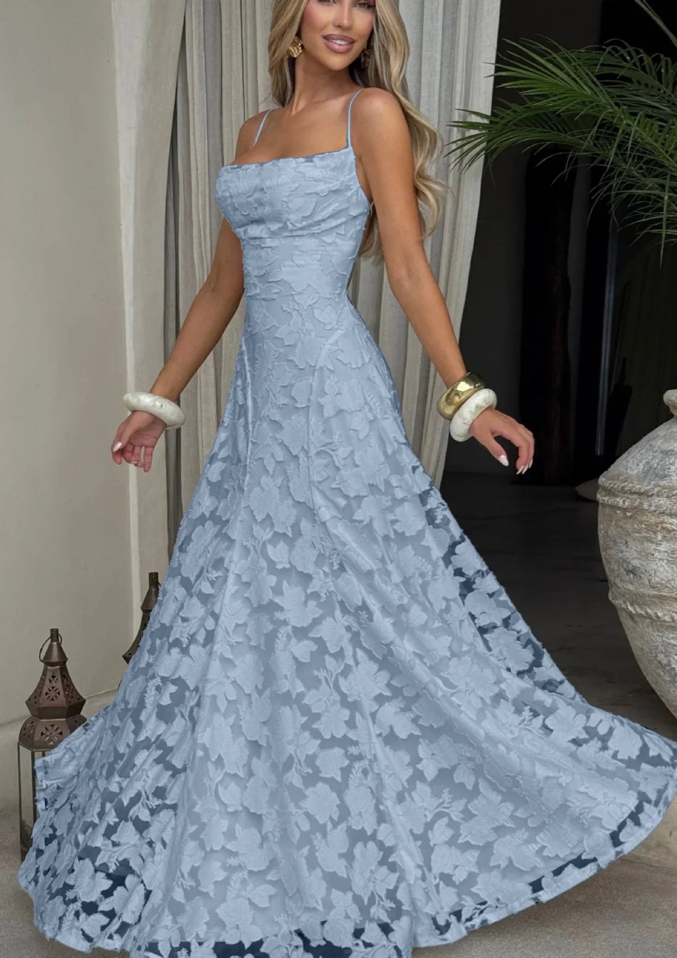 Jacquard Chiffon Long Dress Women's Backless Bandage LADYLYS