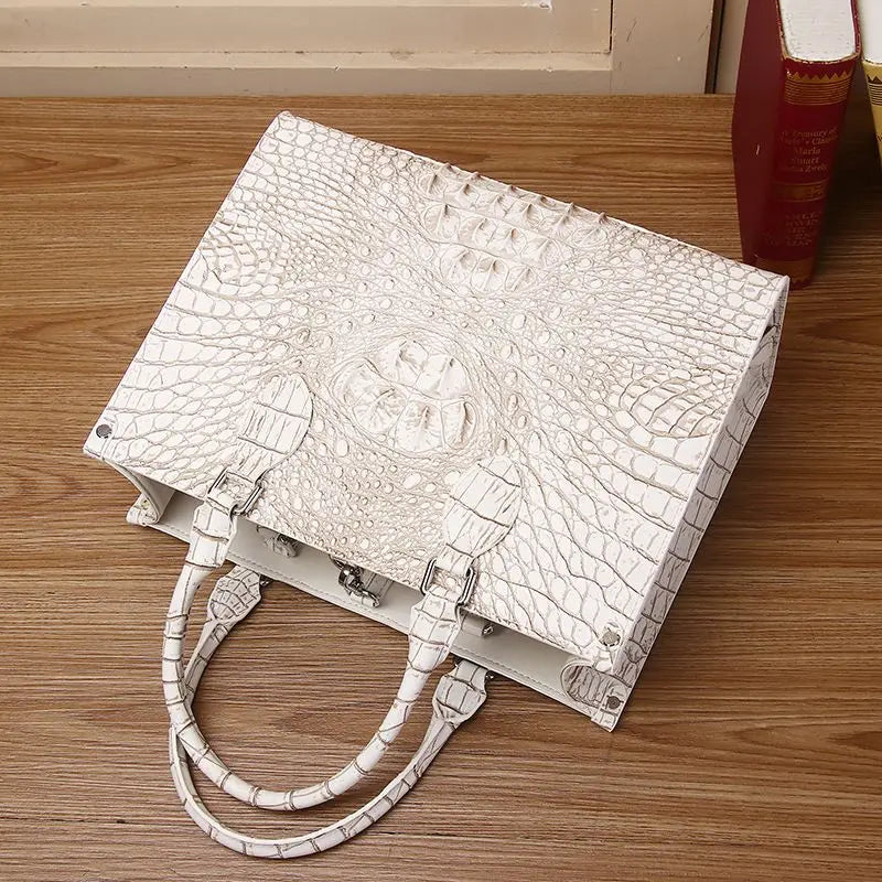 Sac à main de luxe en cuir véritable pour femme, sac fourre-tout blanc Crocodile Sophia, sacs de messager initiés portables, grande capacité, mode