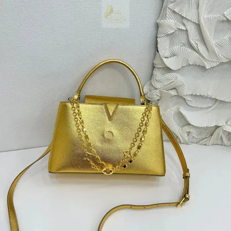Luxury High-grade Women V-Shape Metal Chain Handbag LADYLYS