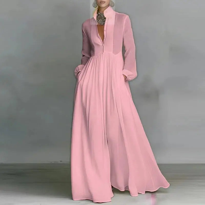 Maxi Shirt Dress Woman Elegant High Waist Solid Party Dress Spring Long Sleeve Loose LADYLYS