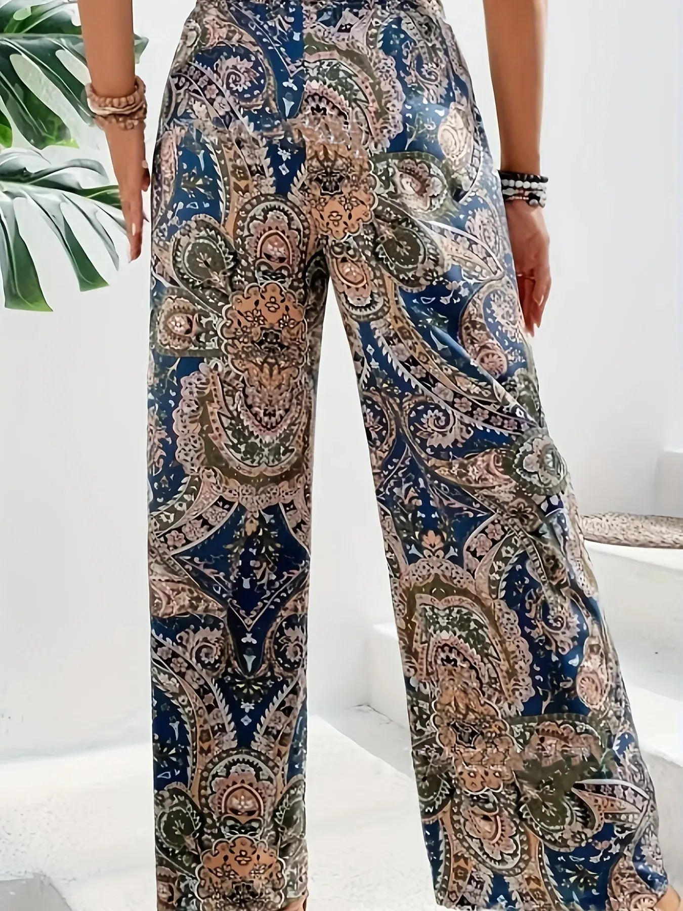 Bohemian High Waist Elastic Printed Wide Leg Long Pants Women‘s Vintage Trend LADYLYS