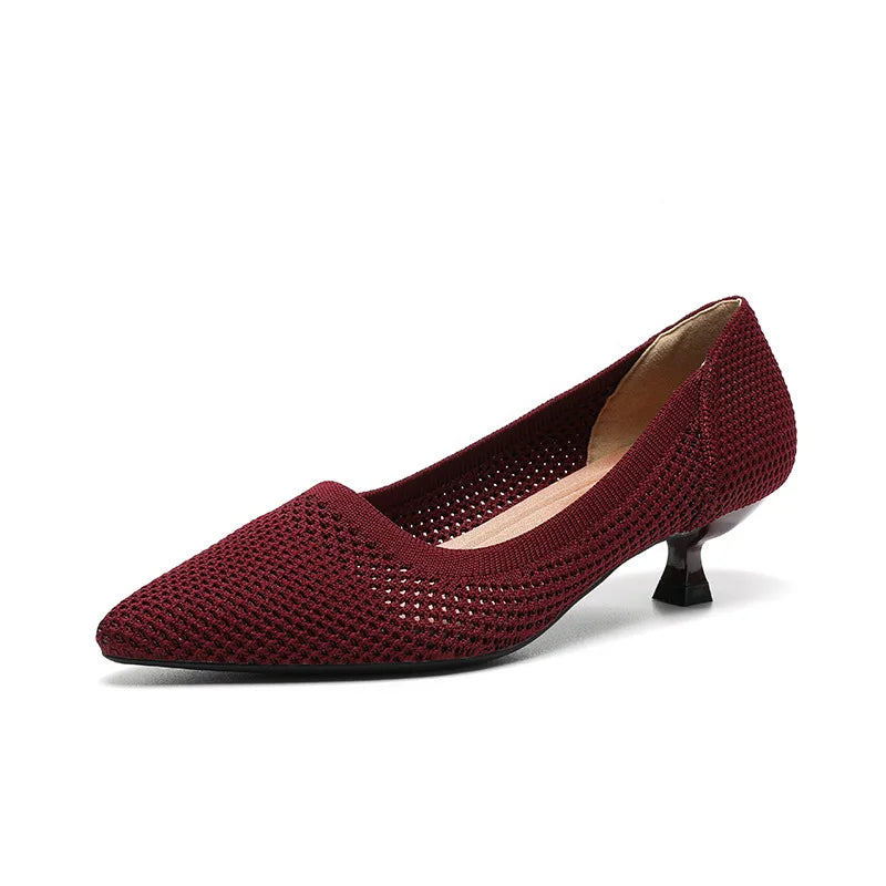 High-heeled shoes solid color knitted breathable rubber anti-skid LADYLYS