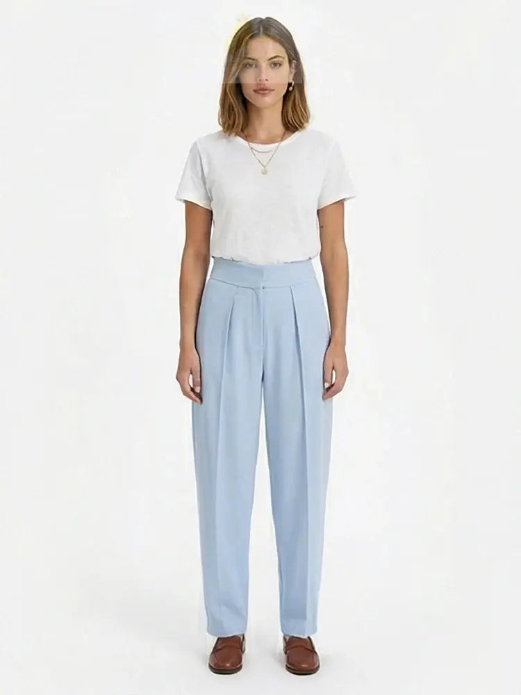 Willshela Women Fashion Solid Front Zipper Pleated Wide Leg Pants Vintage LADYLYS