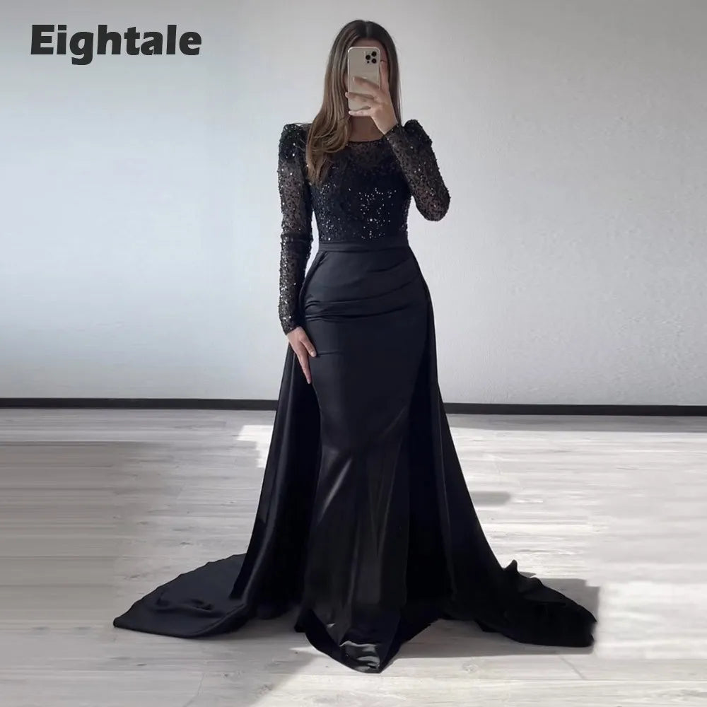 Robe de soirée de luxe Eightale avec jupe amovible, manches longues, robe de bal sirène en satin