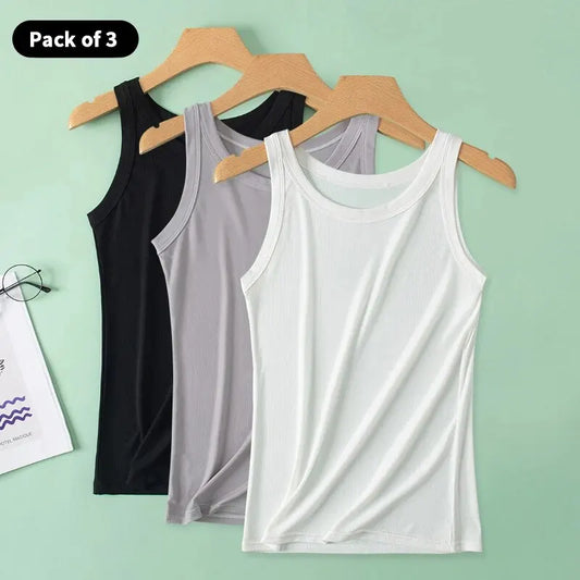 Camisole filetée couleur unie pour femmes 3 pièces