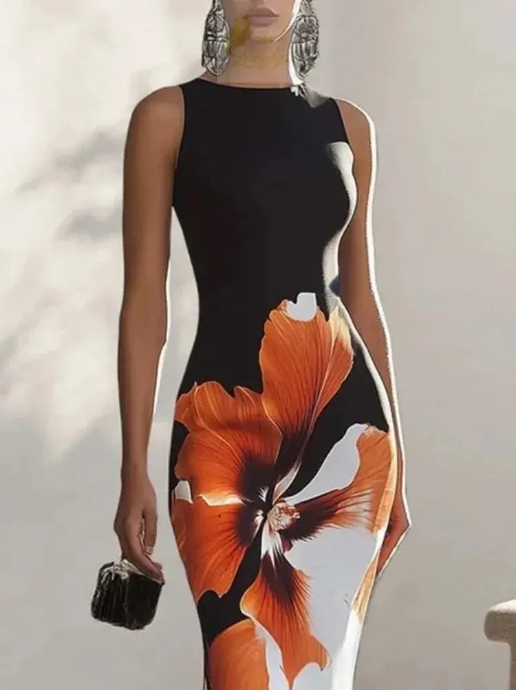 Flower Print Dress Women's Evening Dresses Elegant Sexy LADYLYS