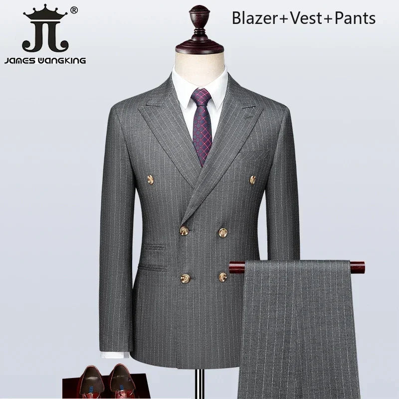 Men's Formal Suits 3 Piece Set British Plaid Style (Blazer + Vest + Trousers) LADYLYS