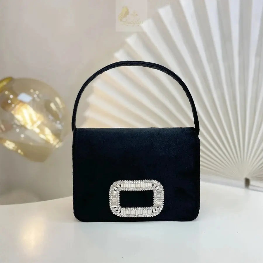 Luxury Diamond Square Button Evening small Bag Clutch Purses Satin Rhinestone LADYLYS