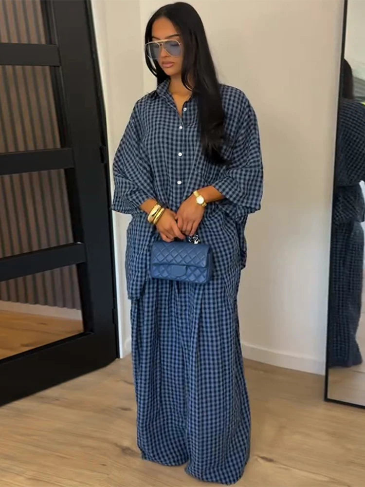 High Neck Single Button Cape Coat&Wide Leg Pants Two-Piece Set LADYLYS