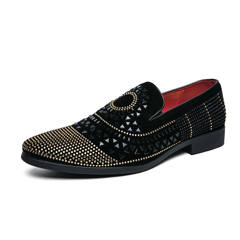 Marque Noble noir strass hommes chaussures habillées velours cristal luxe mocassins