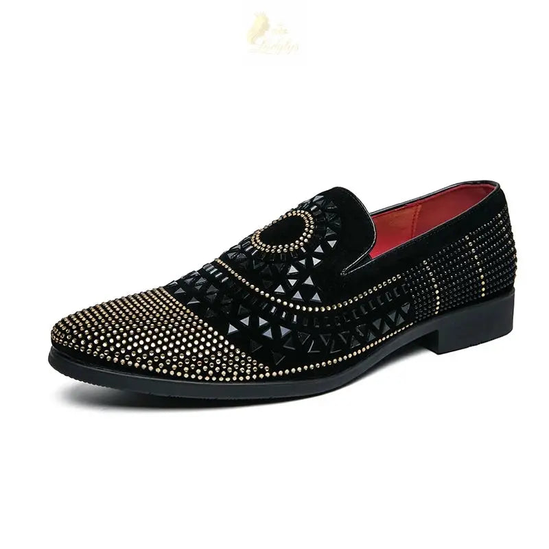 Noble brand black rhinestone men's dress shoes velvet crystal luxury loafers LADYLYS