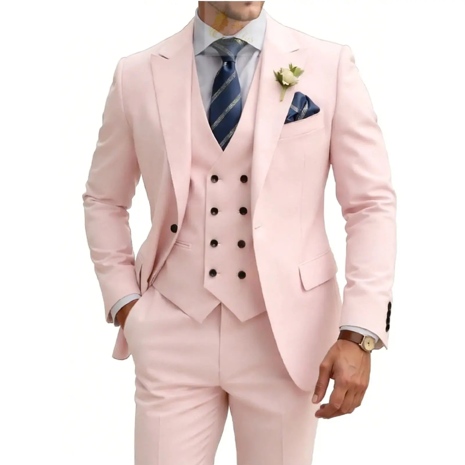 3 Piece Slim Fit For Men Double Breasted Suit Wedding Prom Suits Formal Business Dinner Tuxedo LADYLYS