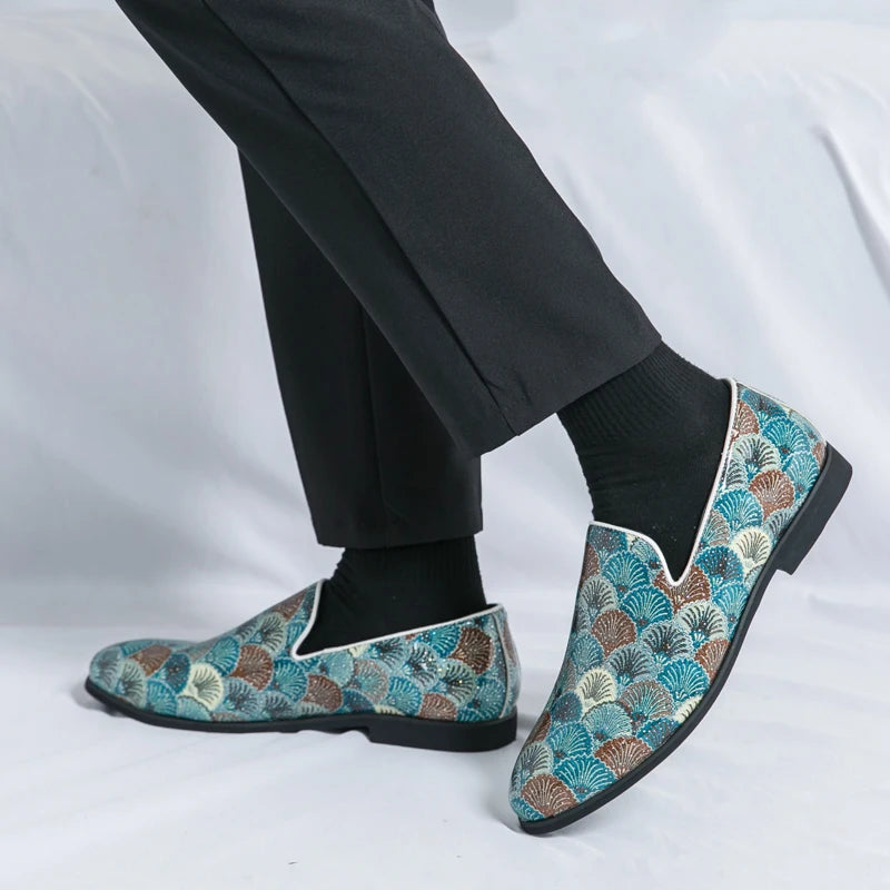 Trend New Designer Printing Pattern Loafers For Men Leather Shoes LADYLYS