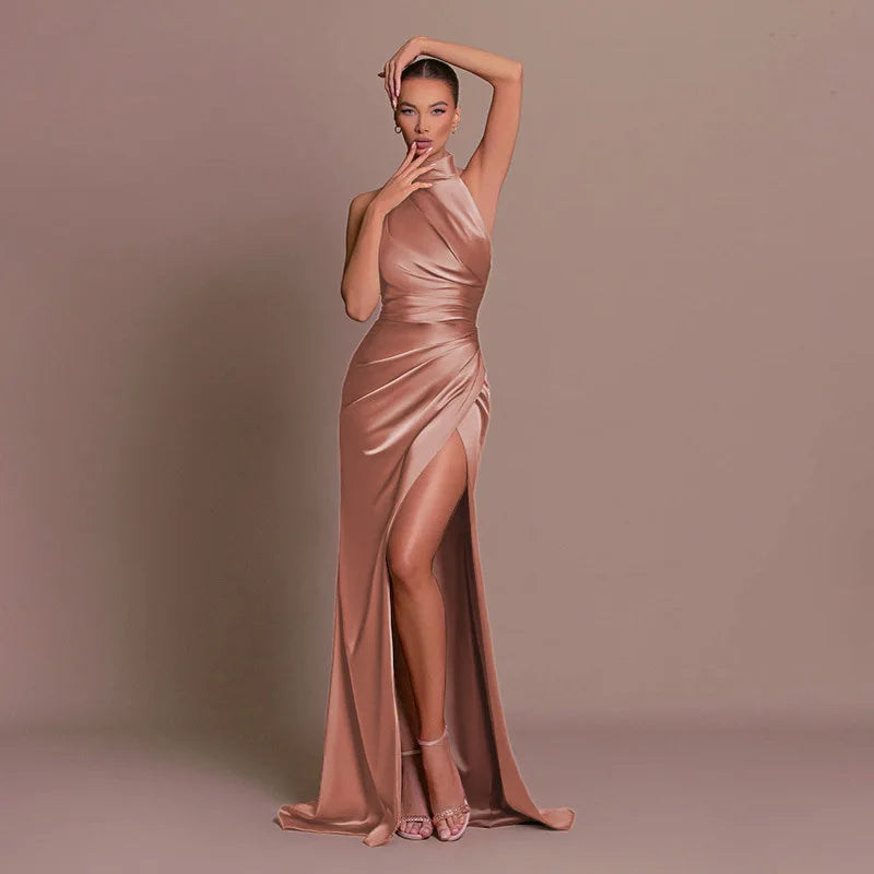 Chikita robe de soirée en satin pour femme, nouvelle collection, sans manches, dos nu, fente latérale, sexy, élégante