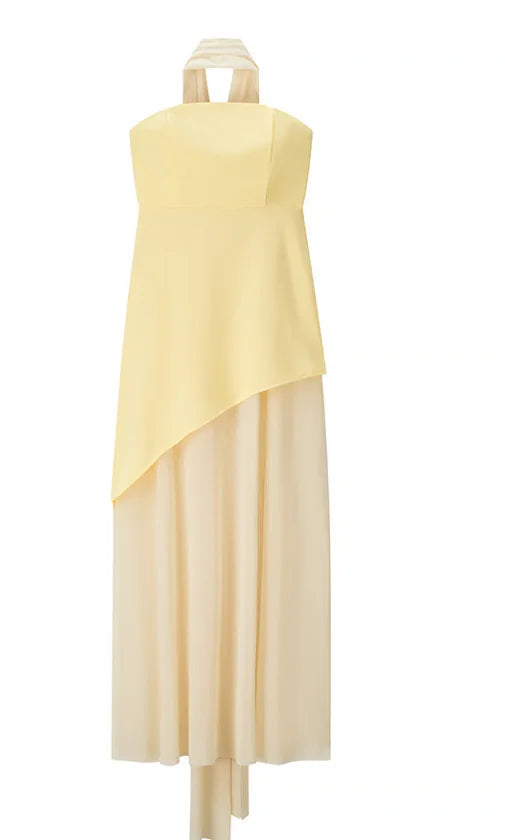 Elegant Strapless Ribbon Long Vintage Mesh Corset Maxi Dresses LADYLYS