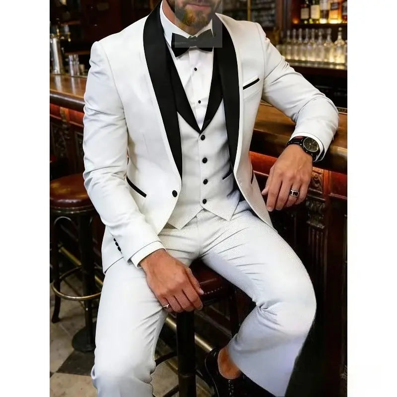 Men'S Blue Fruit Collar Three-Piece Formal Suit Set Shoulder-attached Collar Formal LADYLYS