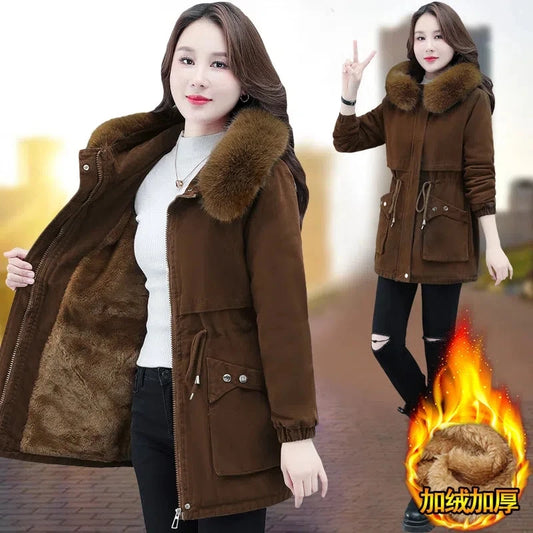 Parkas 6XL pour femme, veste ample et décontractée, manteau rembourré, col en fourrure en peluche