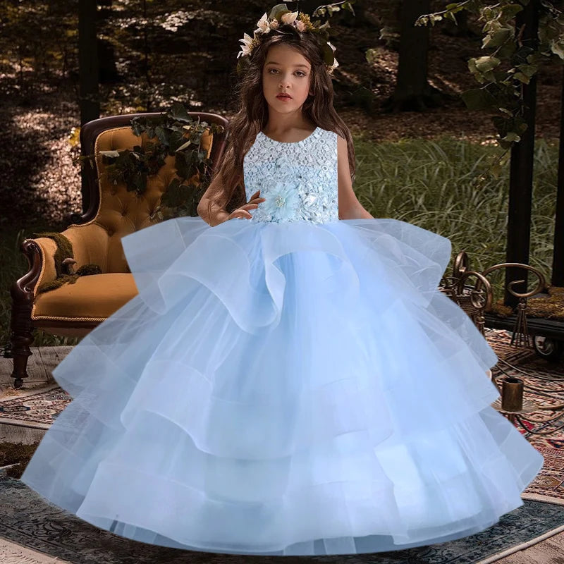 4-12 ans filles robe fille fleur fille moelleux gaze piano performance robe élégante