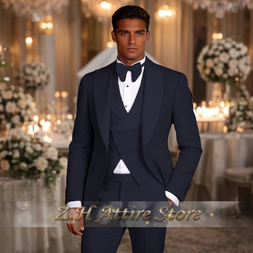 Elegant men's 3pcs suit spliced satin lapel jacket vest pants LADYLYS