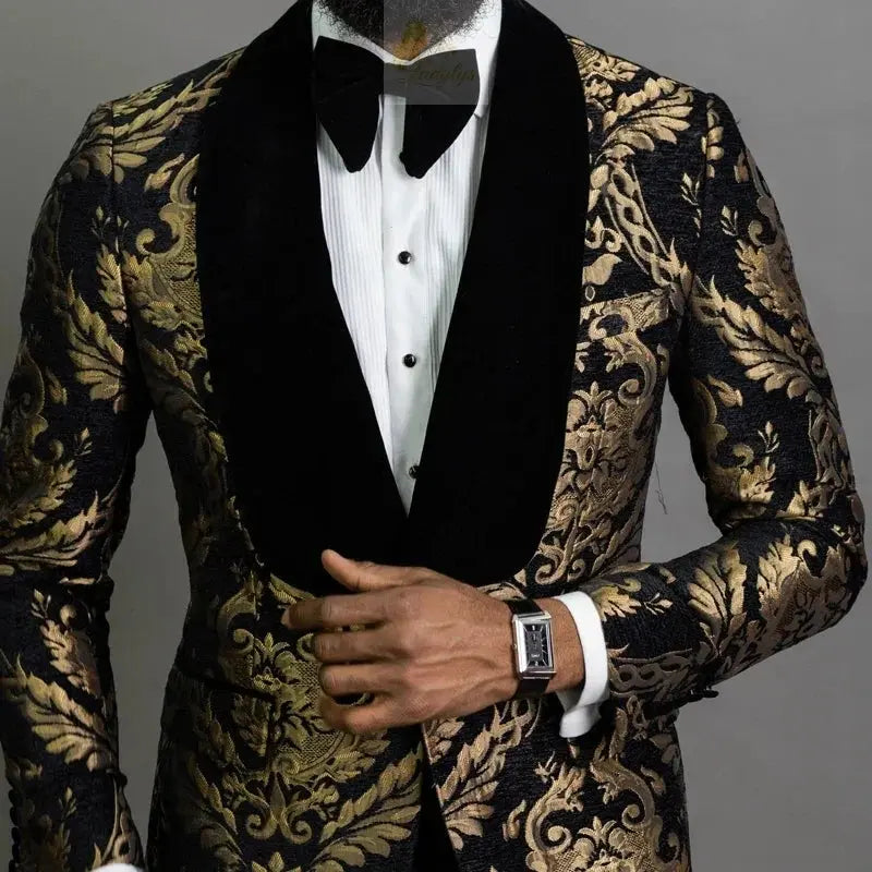 Floral Wedding Groom Tuxedo 2 Pcs Slim Fit Men Suits LADYLYS