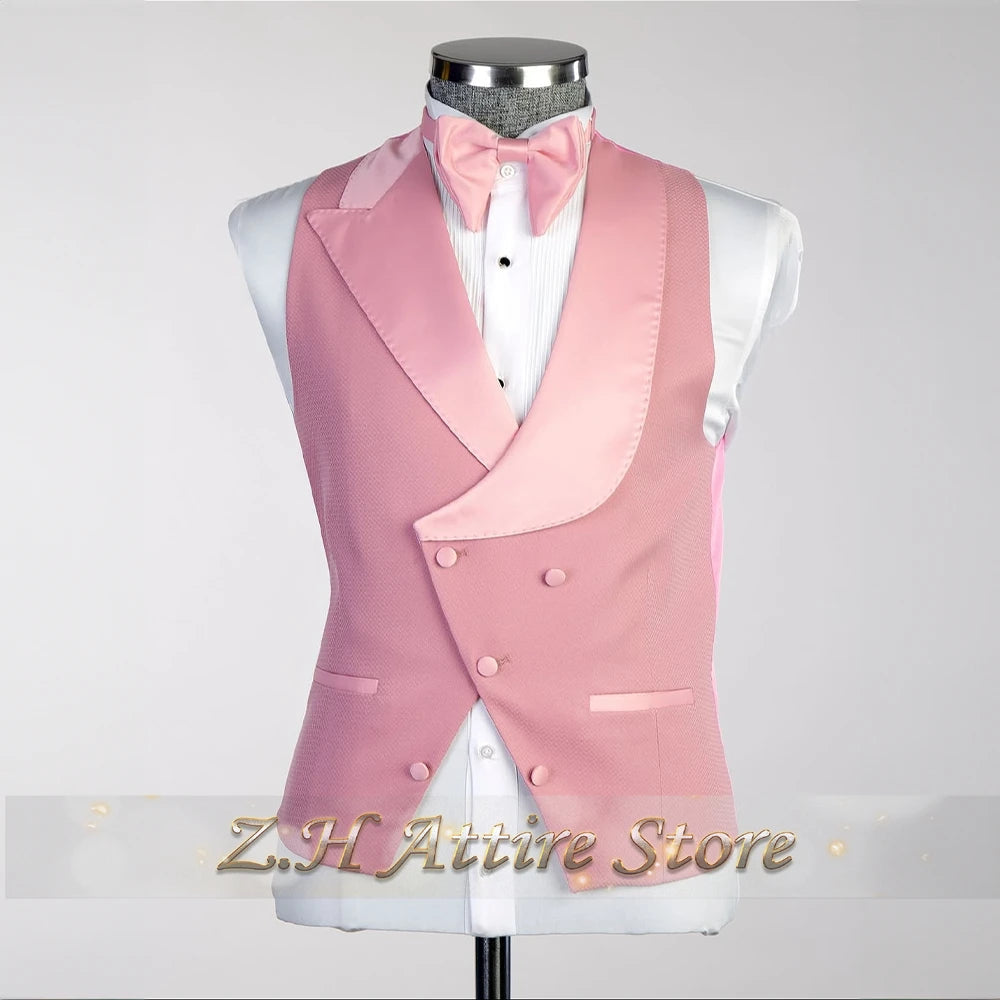 Elegant men's 3pcs suit spliced satin lapel jacket vest pants LADYLYS