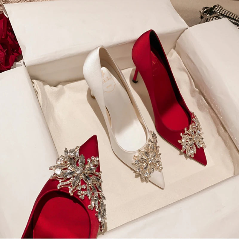 Talons rouges pour femmes chaussures de mariage à strass confortables