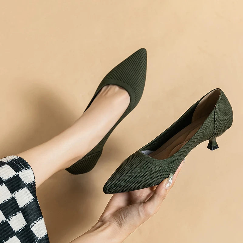 High-heeled shoes solid color knitted breathable rubber anti-skid LADYLYS