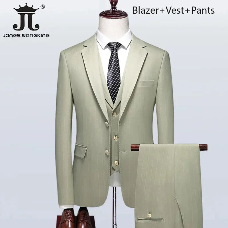 Men's Formal Suits 3 Piece Set British Plaid Style (Blazer + Vest + Trousers) LADYLYS