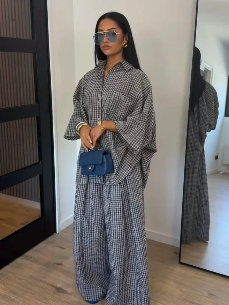 High Neck Single Button Cape Coat&Wide Leg Pants Two-Piece Set LADYLYS