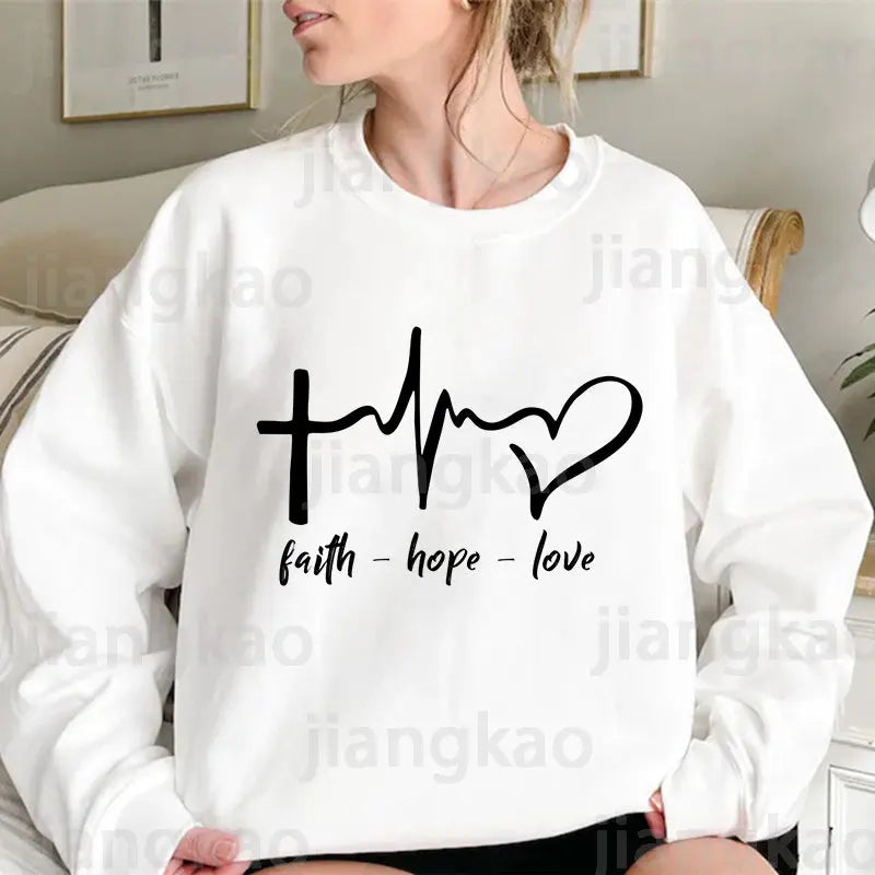 Sweat polaire imprimé Faith Hope Love pour homme et femme, style Harajuku