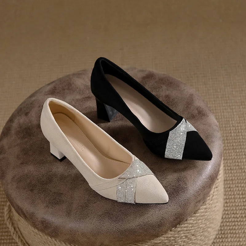 High Heels Pumps Black Block Rhinestone 5CM/7CM LADYLYS