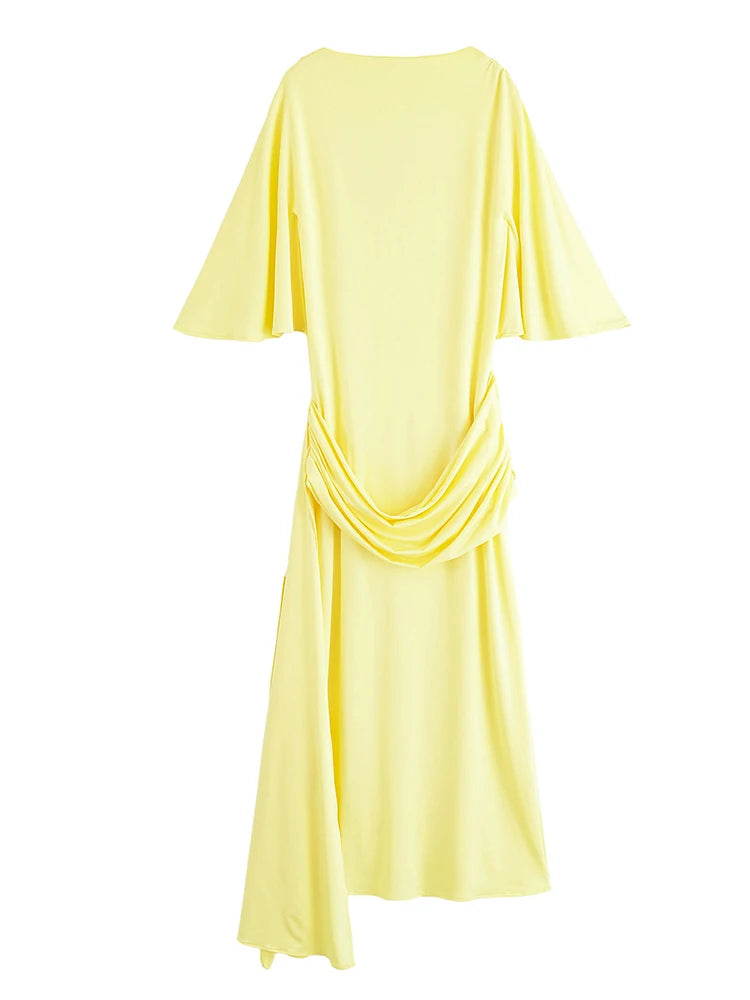 Sexy Backless Party Long Dress Women O-neck Slim Pleated Ribbon LADYLYS