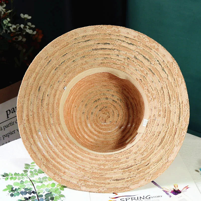 Elegant mesh pearl flower sun hat, foldable LADYLYS