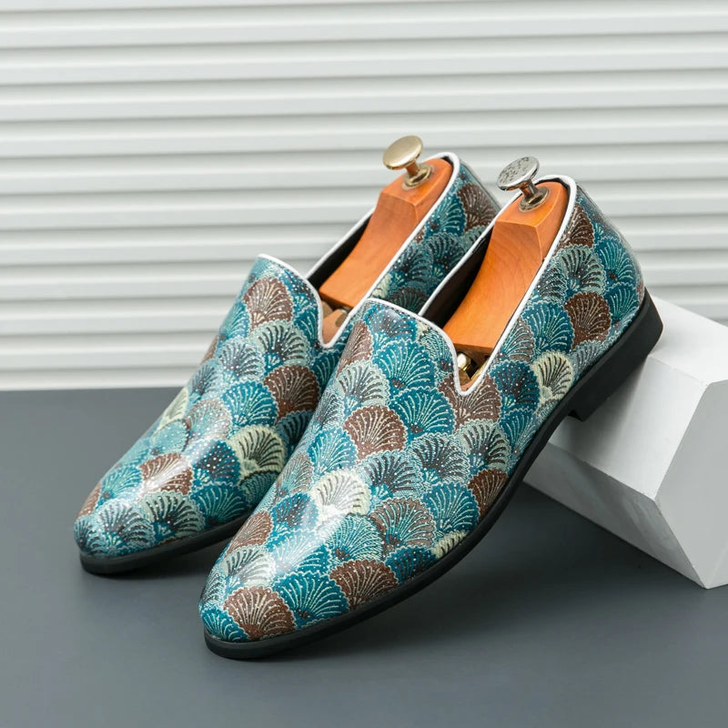 Trend New Designer Printing Pattern Loafers For Men Leather Shoes LADYLYS