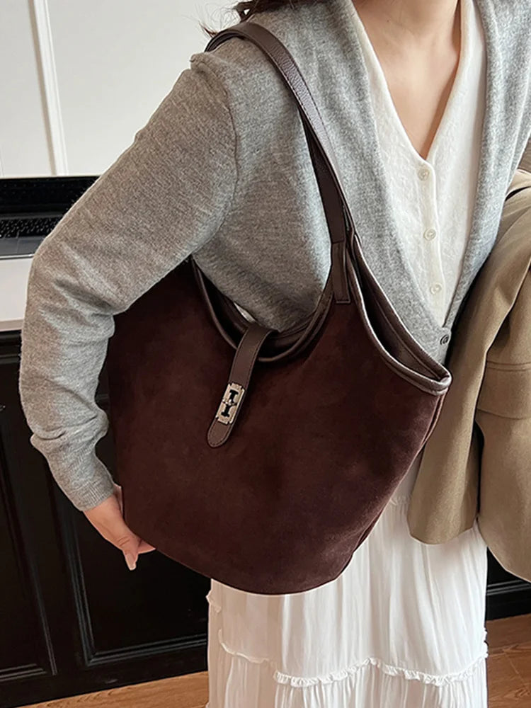 Sac à main vintage en faux daim pour femme grande capacité, décontracté