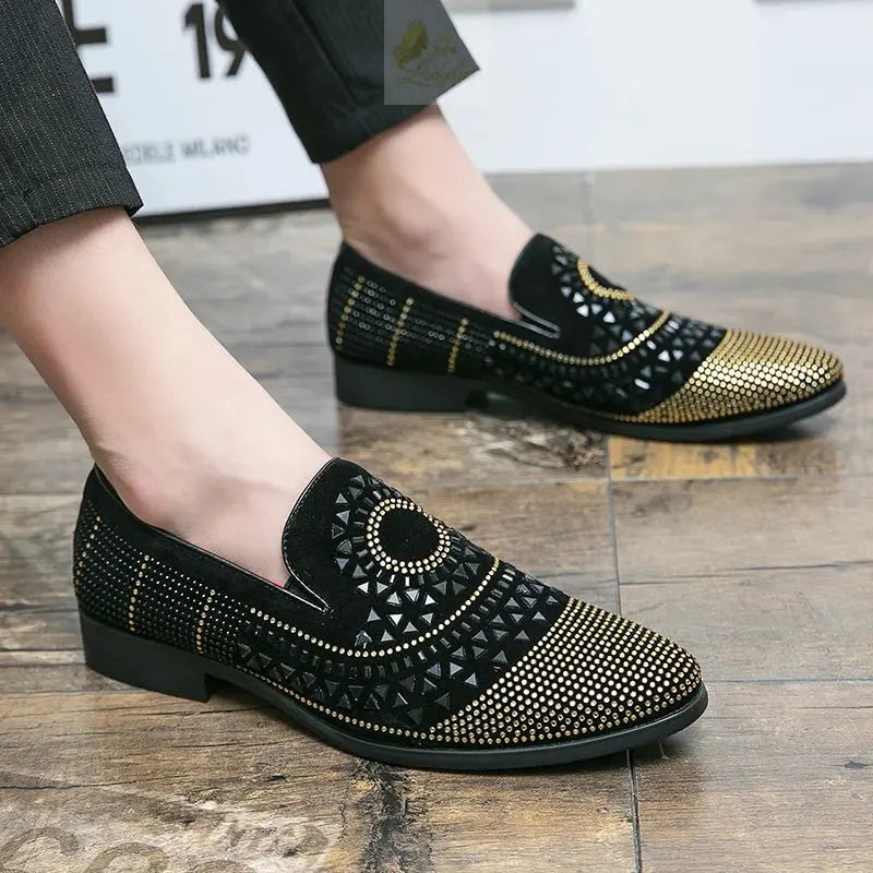 Noble brand black rhinestone men's dress shoes velvet crystal luxury loafers LADYLYS