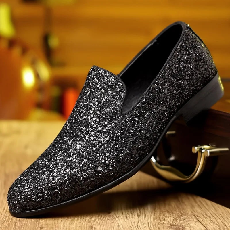 ADRIEN Mocassins de luxe pour hommes à paillettes dorées et argentées de haute qualité