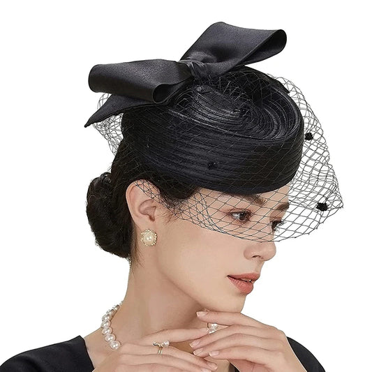 Élégant chapeau Kentucky Fascinator pour femmes Tea Party Birdcage Veil Fascinator Satin Derby