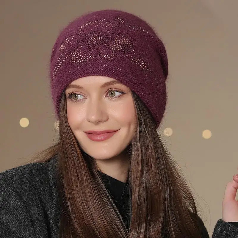 Chapeau d'hiver pour femme, bonnet décoratif à la mode, mélange de fourrure de lapin