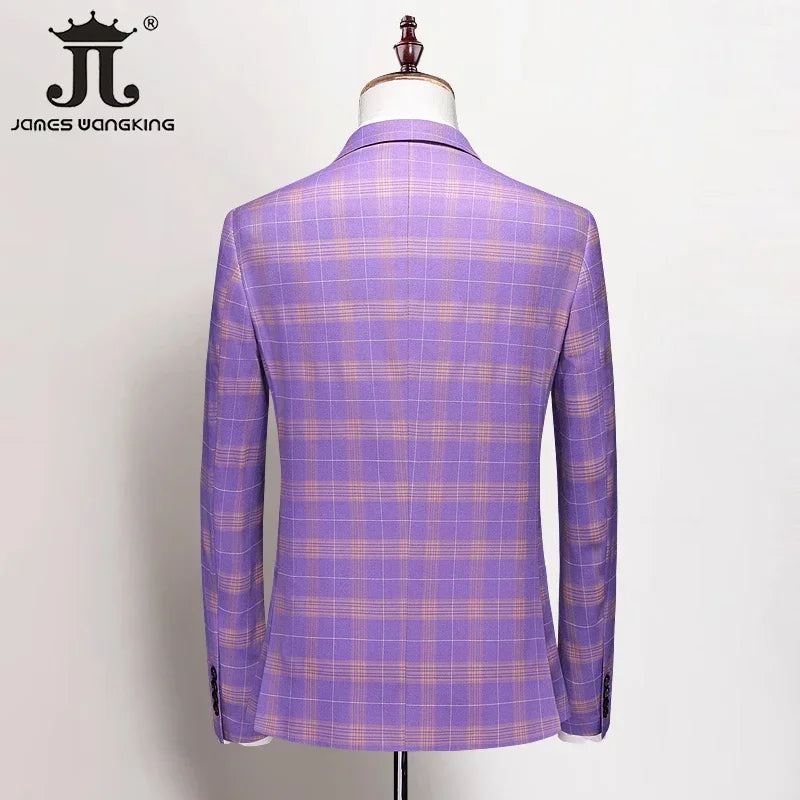 Costumes d'homme Formels Ensemble 3 Pièces Style Britannique Plaid (Blazer + Gilet + Pantalon)