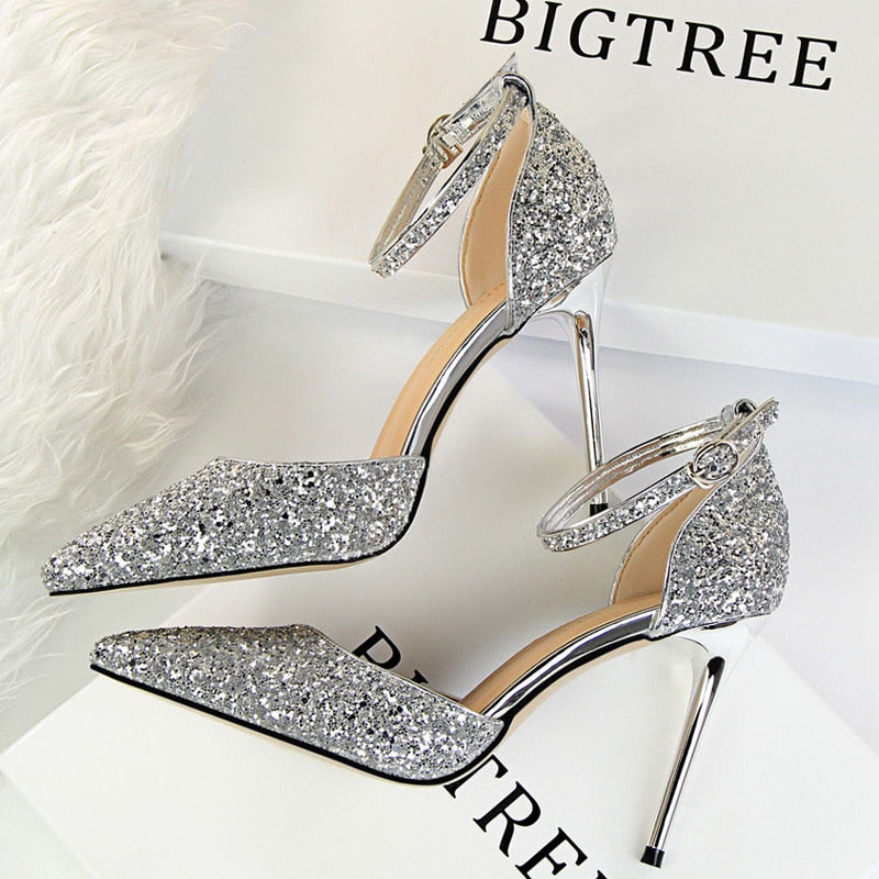 BIGTREE chaussures Sexy talons hauts à paillettes scintillantes