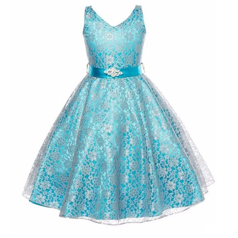 Robes à fleurs pour filles, nouveau Style, robes en dentelle pour enfants, avec ceinture en strass