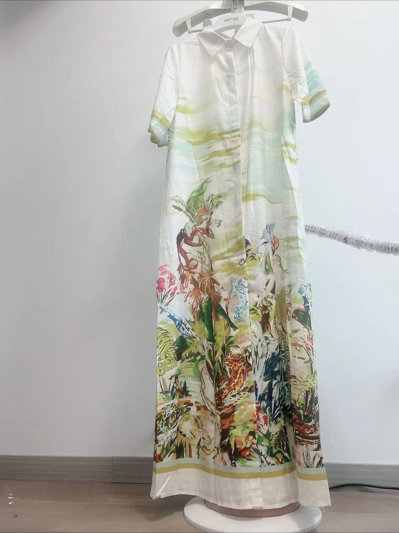New Casual Fashion Linen Shirt Collar Cardigan Long Dress LADYLYS