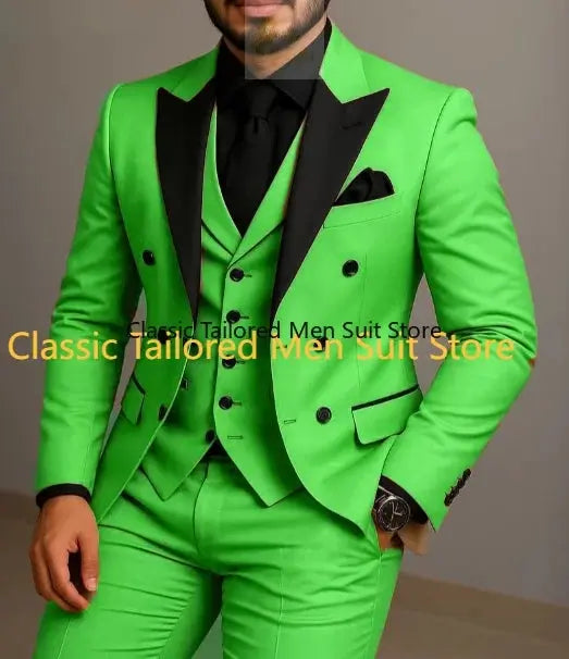 Beige Double Breasted Black Lapel  Slim Fit Wedding Suit LADYLYS