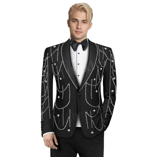 B08 Costumes de luxe noirs pour hommes, 2 pièces, Blazer, pantalon, revers cranté, ensembles Tuxedos pour bal de mariage