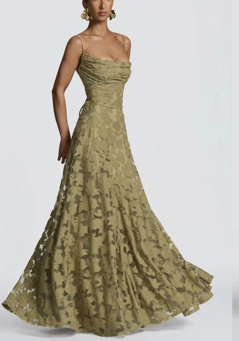 Jacquard Chiffon Long Dress Women's Backless Bandage LADYLYS