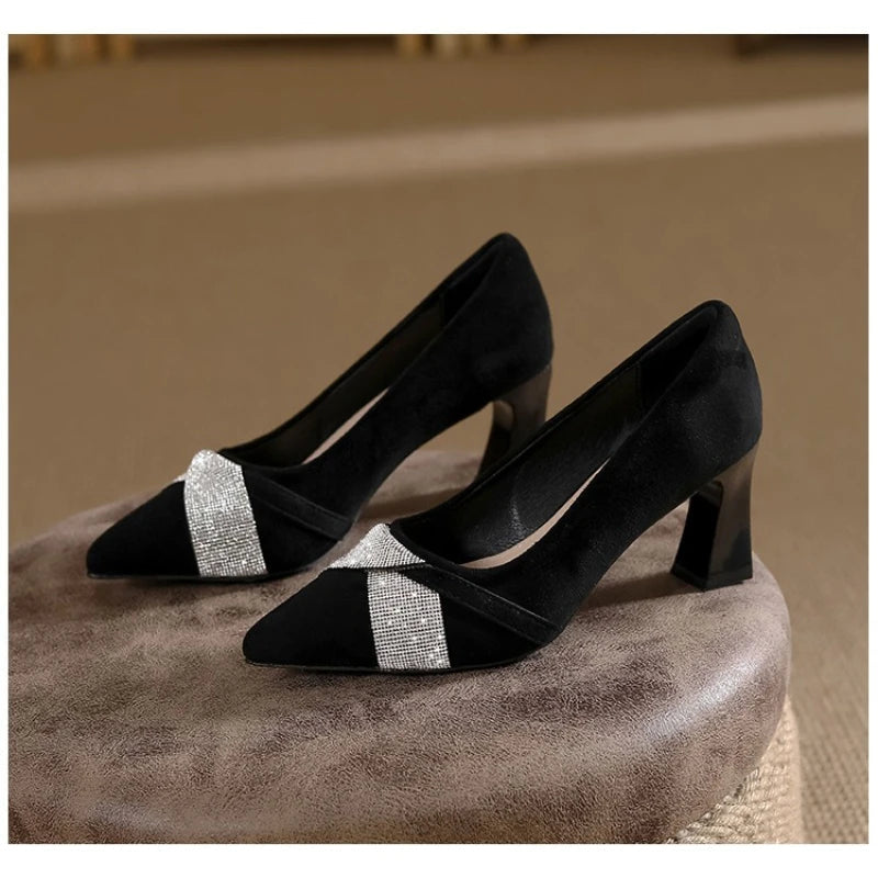 High Heels Pumps Black Block Rhinestone 5CM/7CM LADYLYS