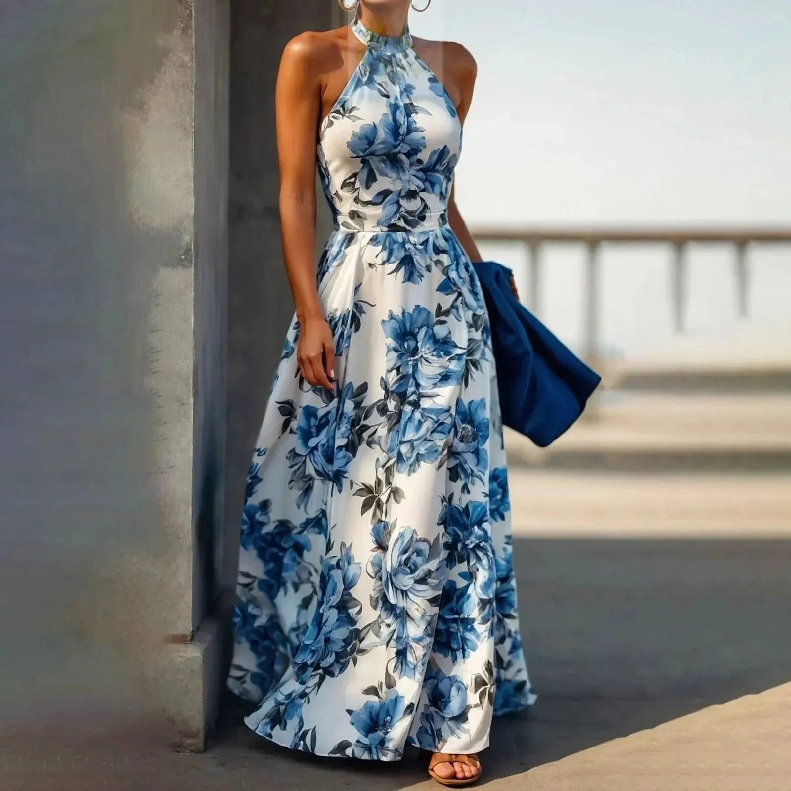 Floral Print Women's Sleeveless Neck Hanging Beach maxi Dress LADYLYS