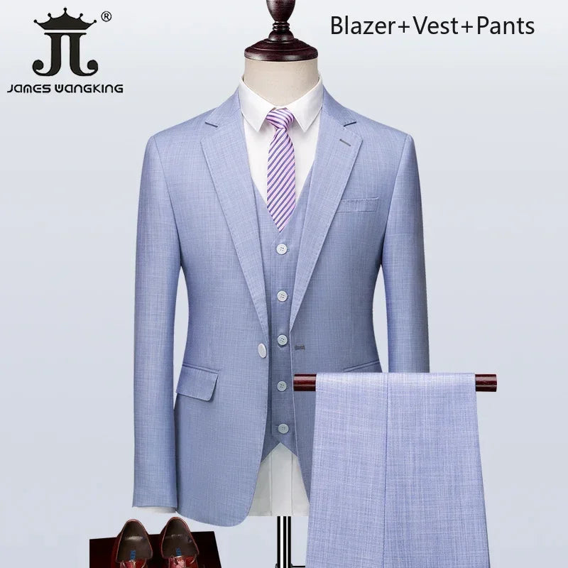 Men's Formal Suits 3 Piece Set British Plaid Style (Blazer + Vest + Trousers) LADYLYS
